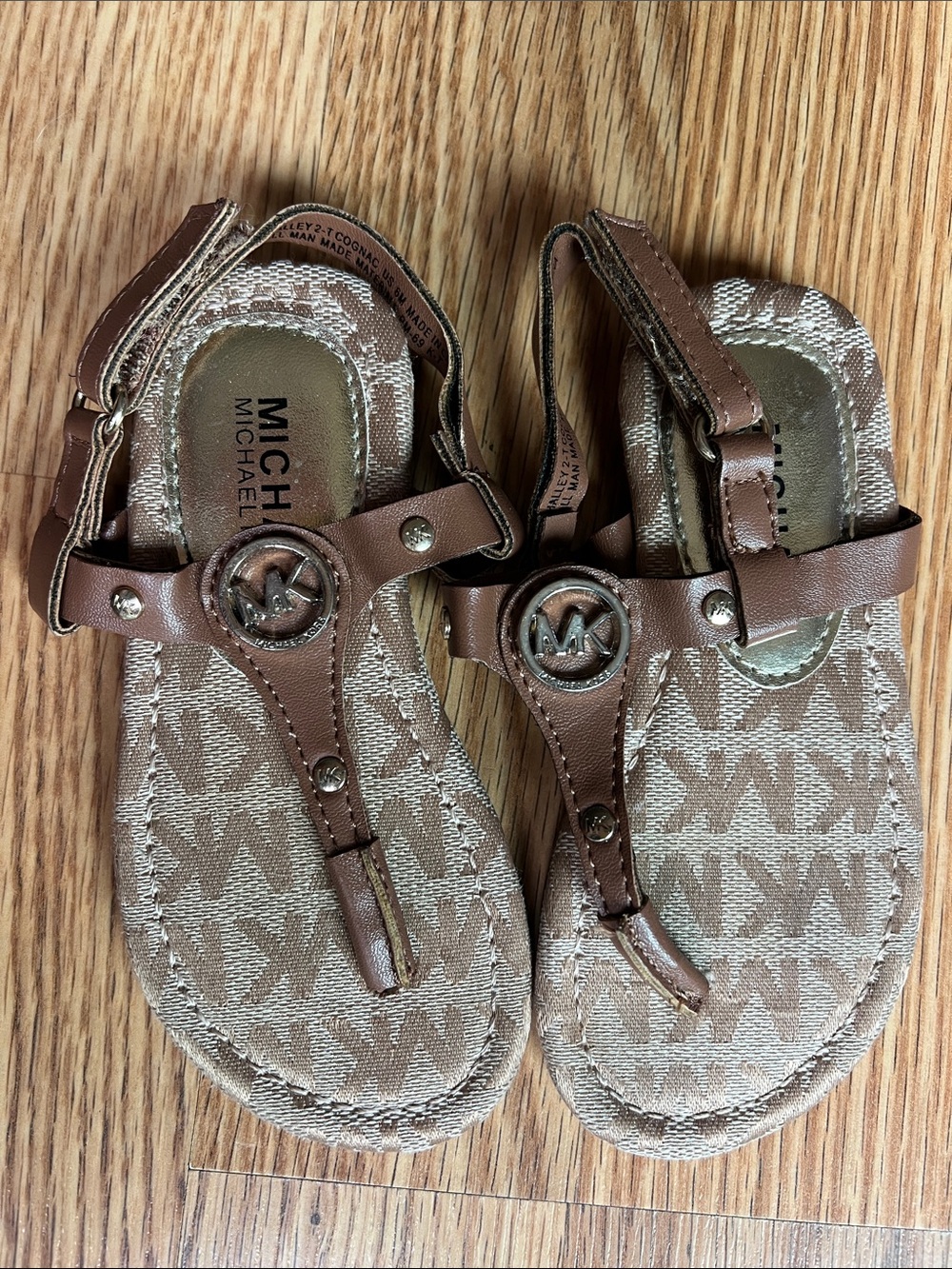 MICHAEL Michael Kors Brown Logo T-Strap Sandals for Toddlers